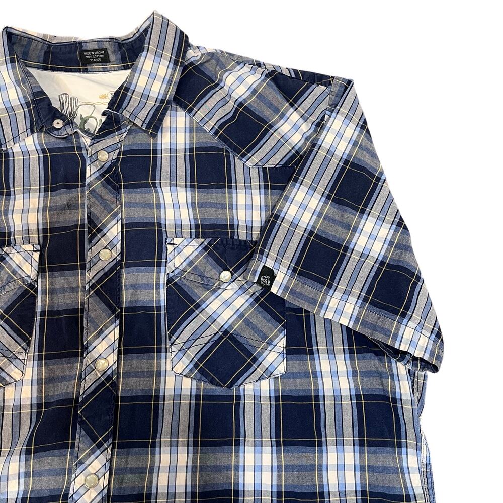 Bullhead Men's Western Short Sleeve Pearl Snap Shirt Blue Plaid XL - Picture 3 of 7